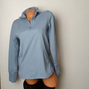 Danskin Womens Quarter Zip Pullover Dusty Blue Fleece Lined Thumbholes 9860 M
